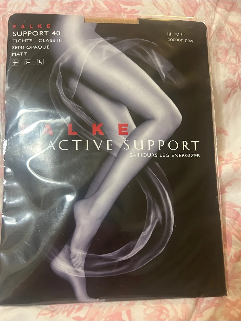 Falke Active Support 40 denier matte Tights in Cocoon (Neutral Nude) M/L NIB